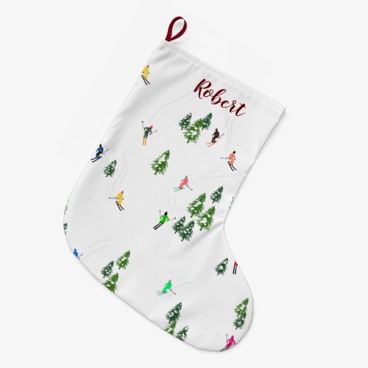 名前アルパインスキーヤースキー冬木 ラージクリスマスストッキング (正面 (吊り時))