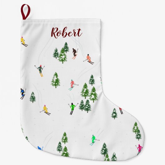 名前アルパインスキーヤースキー冬木 ラージクリスマスストッキング (正面)