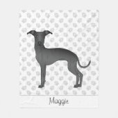 名前イタリアン付きブラックグレイハウンド漫画の犬 フリースブランケット (正面)