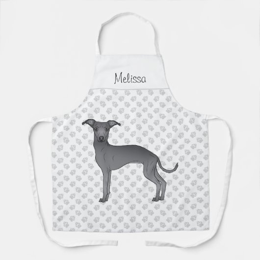 名前イタリアン付きブルーグレイハウンド漫画の犬 エプロン (正面)