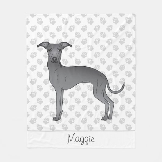 名前イタリアン付きブルーグレイハウンド漫画の犬 フリースブランケット (正面)