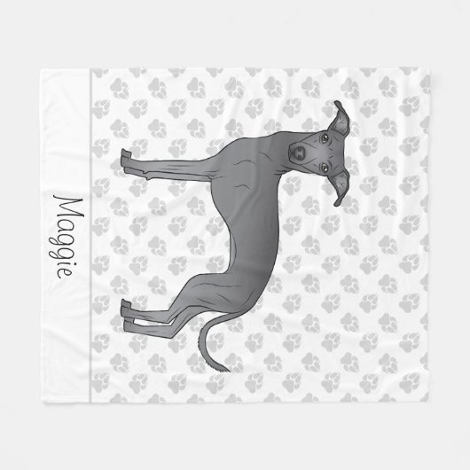 名前イタリアン付きブルーグレイハウンド漫画の犬 フリースブランケット (正面(横))