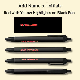 名前イニシャルの追加Red + Yellow highlights on Black 黒ボールペン