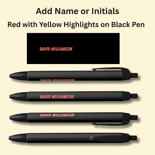 名前イニシャルの追加Red + Yellow highlights on Black 黒ボールペン