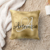 名前イニシャルガラス金ゴールド金属ガラスフェイクセピア クッション (ブランケット)