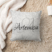 名前イニシャルグレーシルバーホワイトスパークルスウィートガーリーシルバー クッション (ブランケット)