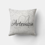名前イニシャルグレーシルバーホワイトスパークルスウィートガーリーシルバー クッション (裏面)