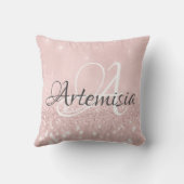 名前イニシャルグレーピンクローズ赤面ホワイト クッション (裏面)