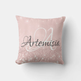 名前イニシャルグレーピンクローズ赤面ホワイト クッション