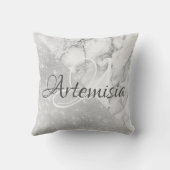 名前イニシャルグレー大理石スパークジオメトリホワイト クッション (裏面)