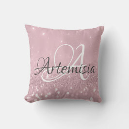 名前イニシャルピンクローズ赤面グリッター クッション