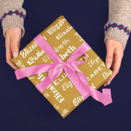 名前イニシャルモノグラム金ゴールドホワイトギフパーソナライズされたト ラッピングペーパー