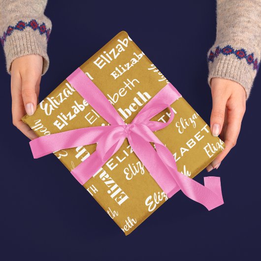 名前イニシャルモノグラム金ゴールドホワイトギフパーソナライズされたト ラッピングペーパー