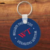 名前イニシャルモノグラム青 キーホルダー (正面)