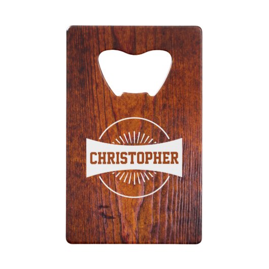 名前ウッド素朴レトロロゴモノグラム クレジットカード栓抜き (正面)