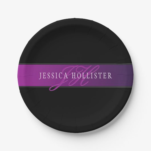 名前エレガントとモノグラムのイニシャル/秒 ペーパープレート (正面)