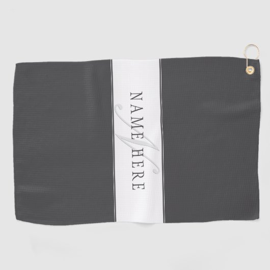 名前エレガントとモノグラム | 濃いグレーと薄いグレー ゴルフタオル (横)