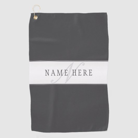 名前エレガントとモノグラム | 濃いグレーと薄いグレー ゴルフタオル (正面)