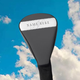 名前エレガントとモノグラム   濃いグレーと薄いグレー ゴルフヘッドカバー