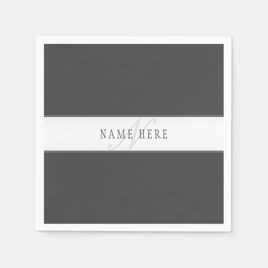 名前エレガントとモノグラム | 濃いグレーと薄いグレー スタンダードカクテルナプキン (正面)