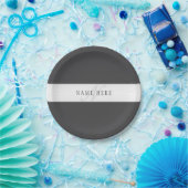 名前エレガントとモノグラム | 濃いグレーと薄いグレー ペーパープレート (パーティー)