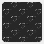 名前エレガントとモノグラム |黒、白、グレー スクエアシール (正面)