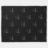 名前エレガントとモノグラム |黒、白、グレー フリースブランケット (正面(横))