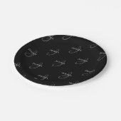 名前エレガントとモノグラム |黒、白、グレー ペーパープレート (アングル)