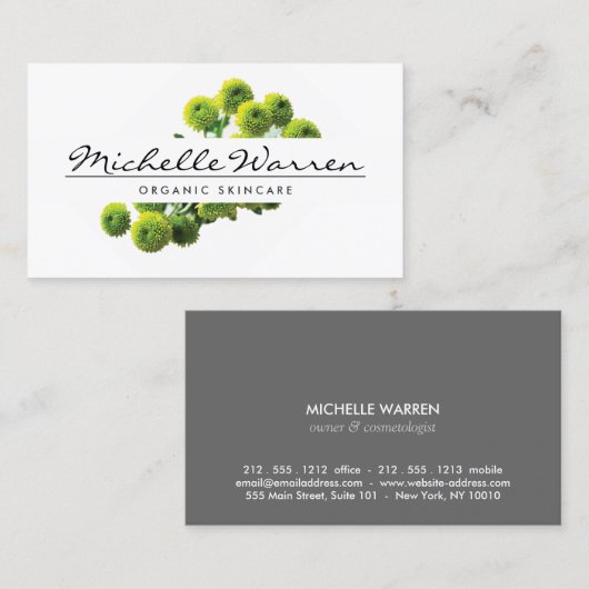名前エレガントと緑のミーム花 名刺 (正面/裏面)