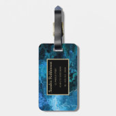 名前エレガントの付いた青大理石模様 ラゲッジタグ (裏面縦)