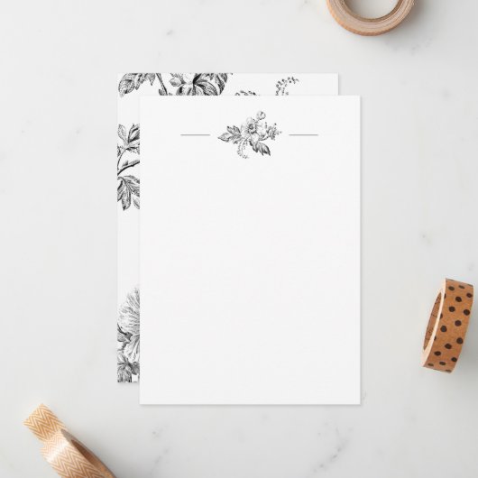 名前エレガントまたはモノグラム付きB&Wフローラ ノートカード (正面/裏面インサイチュ)
