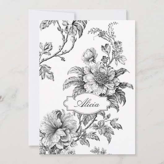 名前エレガントまたはモノグラム付きB&Wフローラ ノートカード (裏面)