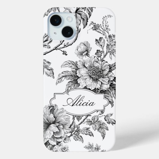 名前エレガントまたはモノグラム付きB&Wフローラ Case-Mate iPhoneケース (裏面)