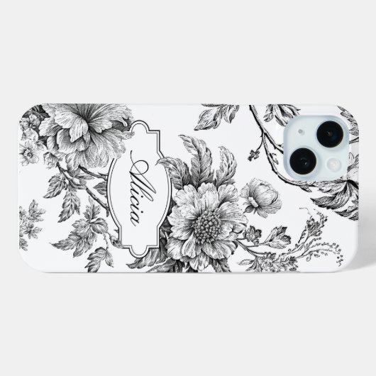 名前エレガントまたはモノグラム付きB&Wフローラ Case-Mate iPhoneケース (裏面 (横))