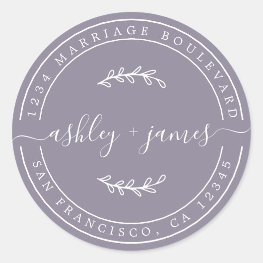 名前エレガントアッシュパープル結婚の差出人住所 ラウンドシール (正面)