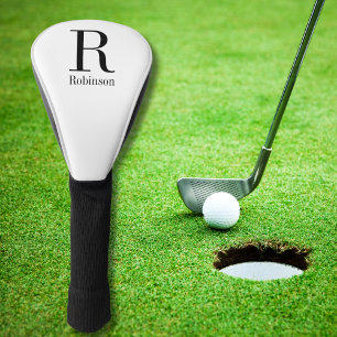 名前エレガントイニシャルモノグラムモダンブラック ゴルフヘッドカバー