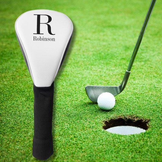 名前エレガントイニシャルモノグラムモダンブラック ゴルフヘッドカバー