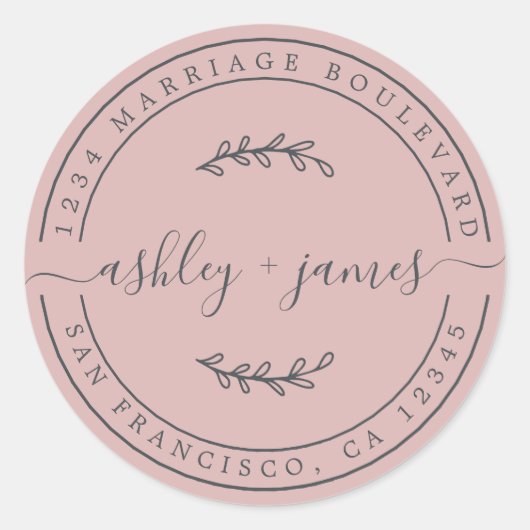 名前エレガントシルバーピンク結婚ズ差出人住所 ラウンドシール (正面)
