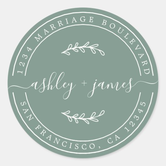 名前エレガントダスティグリーン結婚ズ差出人住所 ラウンドシール (正面)