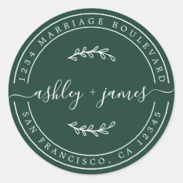 名前エレガントダークグリーン結婚の差出人住所 ラウンドシール