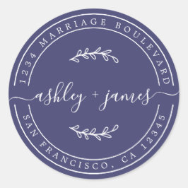 名前エレガントネイビーブルー結婚の差出人住所 ラウンドシール