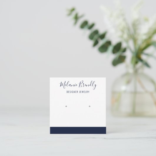 名前エレガントネイビーホワイトジュエリーイヤリングディスプレイ スクエア名刺 (スタンド正面)