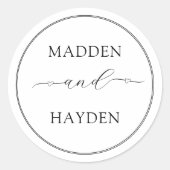 名前エレガントハートスクリプト書結婚の ラウンドシール (正面)