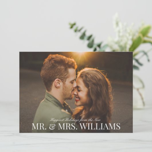 名前エレガントパーソナライズされた新しいクリスマスフォト シーズンカード (スタンド正面)