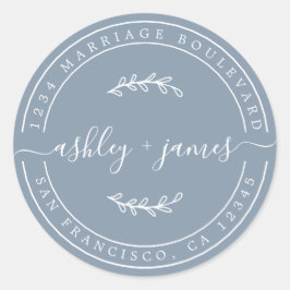 名前エレガントブルー結婚の差出人住所 ラウンドシール
