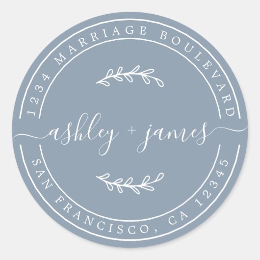 名前エレガントブルー結婚の差出人住所 ラウンドシール (正面)
