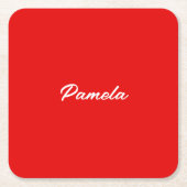 名前エレガントミニマルクラシカルリスト暖かい赤 スクエアペーパーコースター (正面)