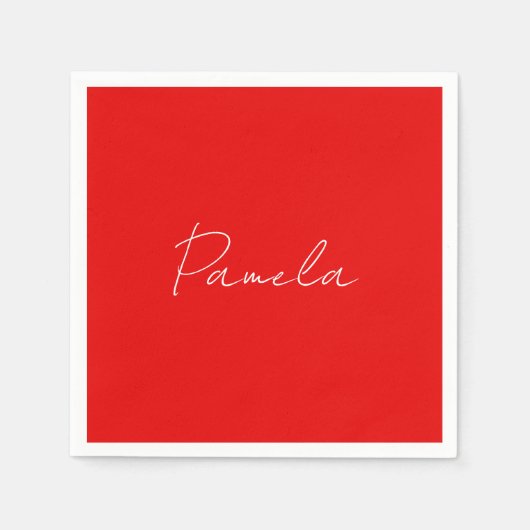 名前エレガントミニマルクラシカルリスト暖かい赤 スタンダードカクテルナプキン (正面)