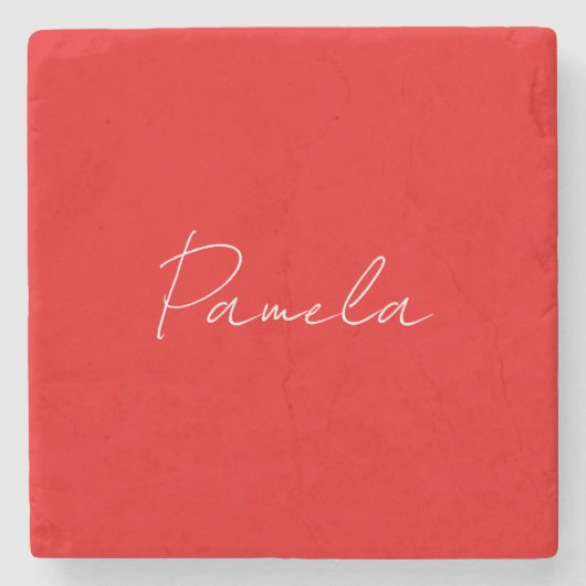 名前エレガントミニマルクラシカルリスト暖かい赤 ストーンコースター (正面)