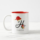 名前エレガントモダンイニシャルレターHクリスマス ツートーンマグカップ (左)